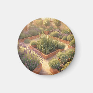 Imán Jardín de hierbas mediterráneo soleado con lavanda