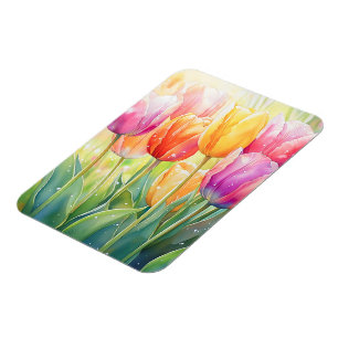 Imán Jardín de Tulipanes de la Primavera de la acuarela