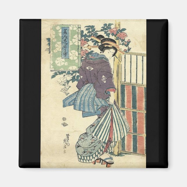 Imán jardín ukiyo-e japonés tradicional kimono geisha (Frente)