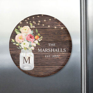Imán Jarra de Mason Floral con Apellido de Familia Mono