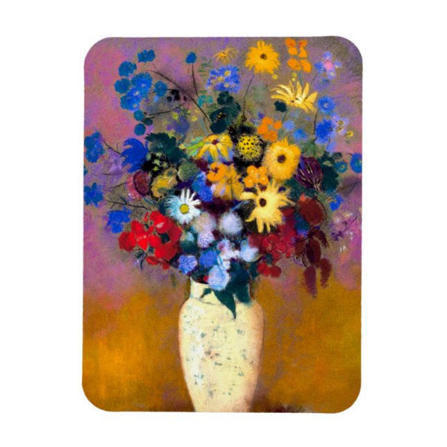 Imán Jarrón blanco con flores Odilon Redon (Vertical)