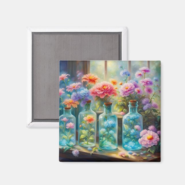 Imán Jarrones de flores llenos de flores impresionantes (Anverso/Reverso)