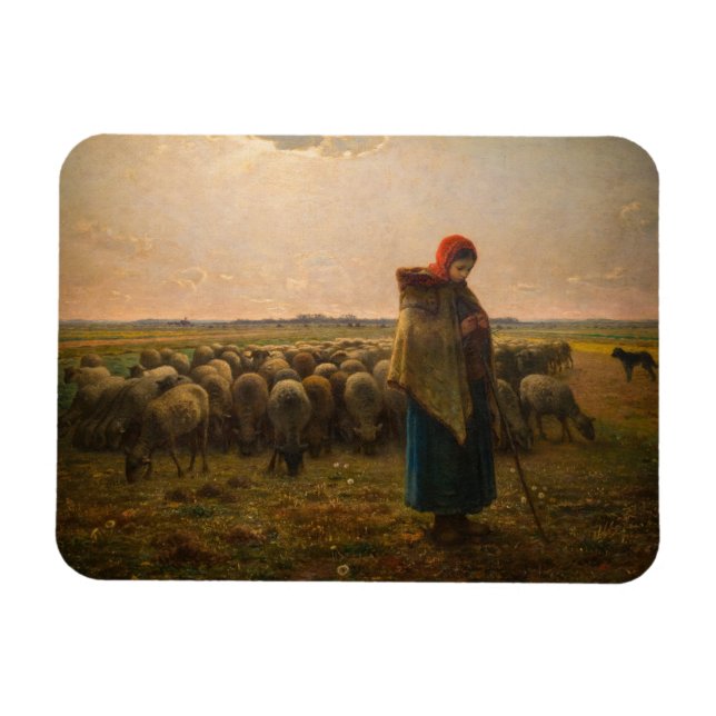 Imán Jean-Francois Millet - Pastora y rebaño 1863 (Horizontal)