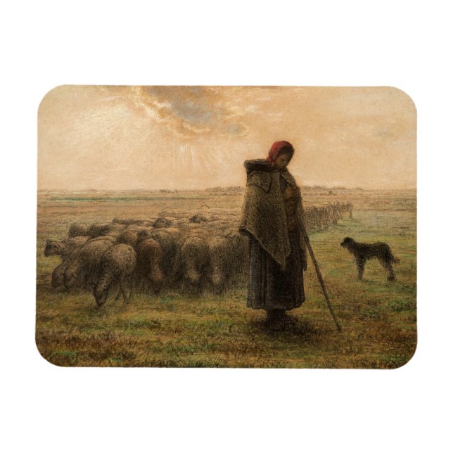 Imán Jean-Francois Millet - Pastora y rebaño 1865 (Horizontal)
