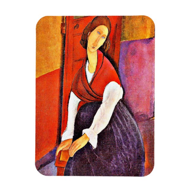 Imán Jeanne Hebuterne en un Shawl Rojo de Modigliani (Vertical)