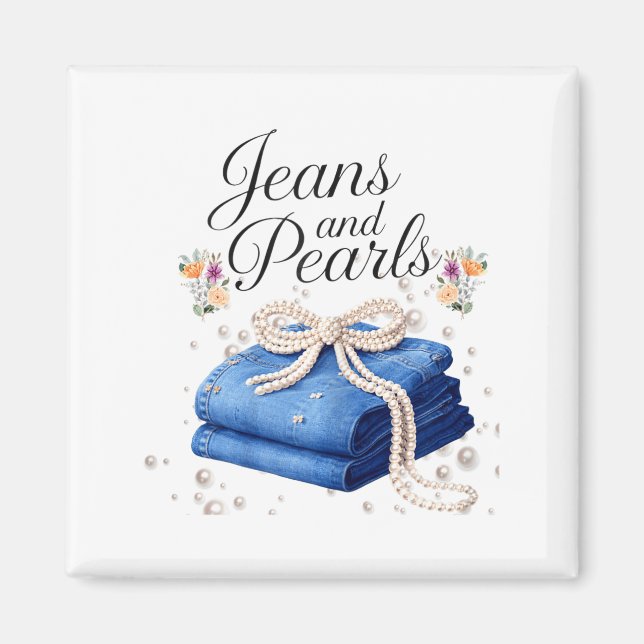 Imán Jeans y perlas moda elegante de denim lazo señoras (Frente)