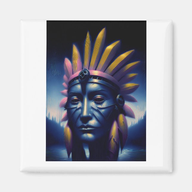 Imán Jefe Maya Con Colinas De Fondo (Frente)