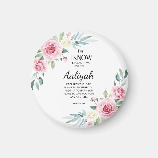 Imán Jeremiah 29:11 Rosa Rosa Personalizada (Frente)