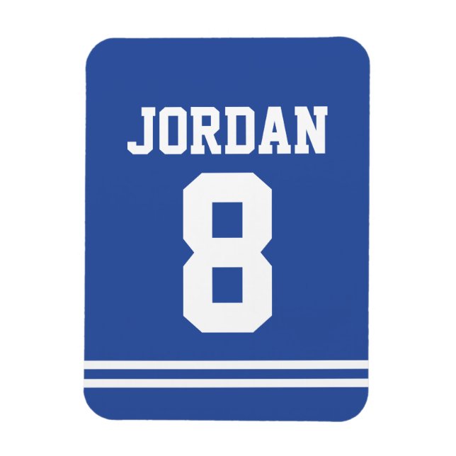 Imán Jersey azul de fútbol con número (Vertical)
