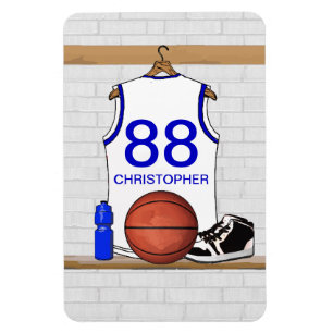 Imán Jersey blanco y azul personalizado del baloncesto