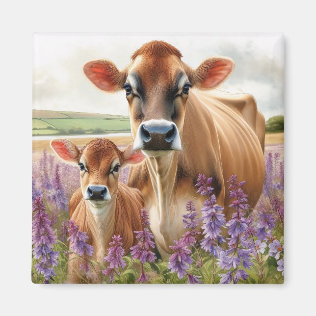 Imán Jersey Cow y Calf Wildflower (Frente)