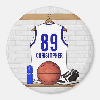 Imán Jersey de baloncesto blanco y azul personalizado