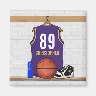 Imán Jersey de baloncesto morado y oro personalizado
