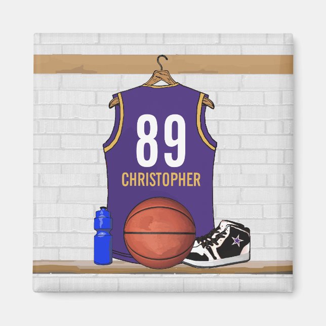 Imán Jersey de baloncesto morado y oro personalizado (Frente)
