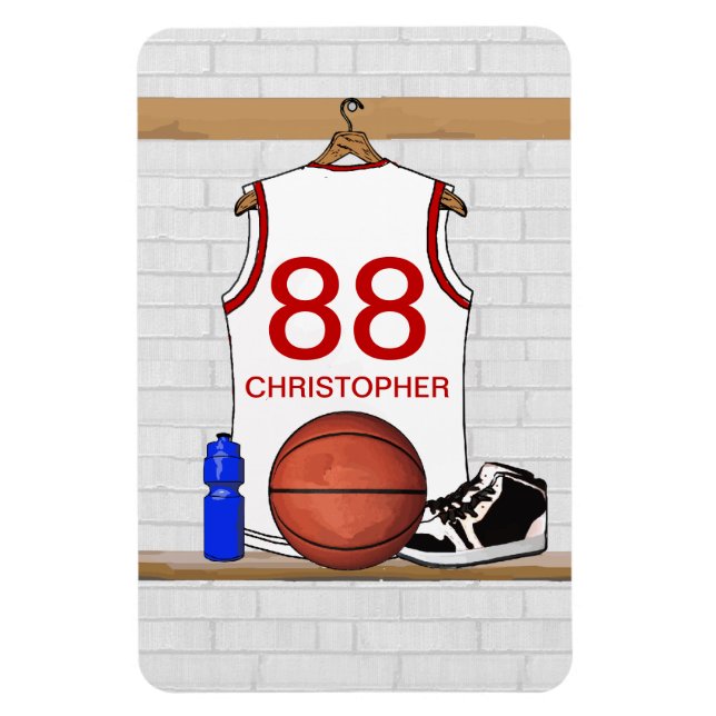 Imán Jersey de baloncesto rojo y blanco personalizado (Vertical)