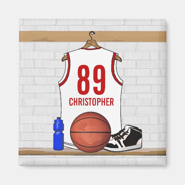 Imán Jersey de baloncesto rojo y blanco personalizado (Frente)
