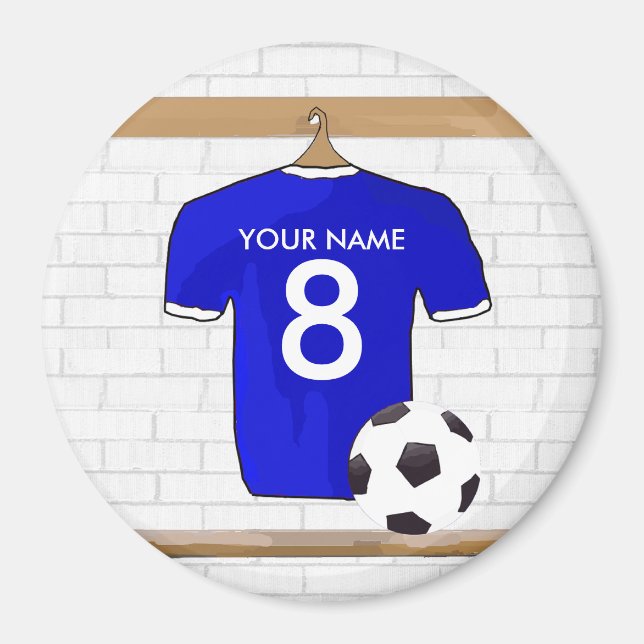 Imán Jersey de Fútbol Blanco Azul personalizado (Frente)