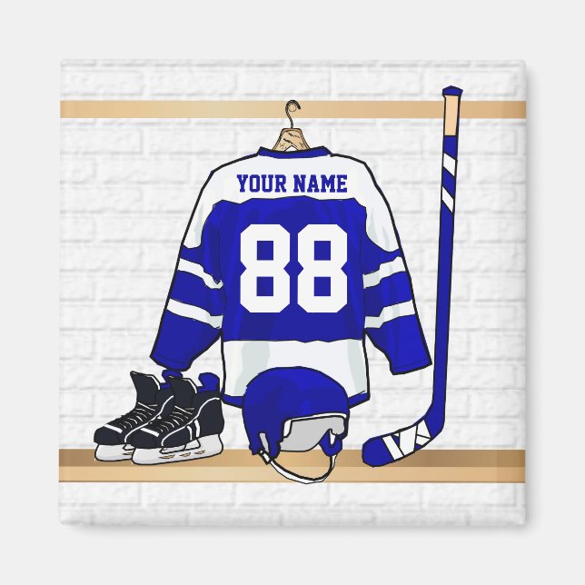 Imán Jersey de hockey sobre hielo azul y blanco persona (Frente)