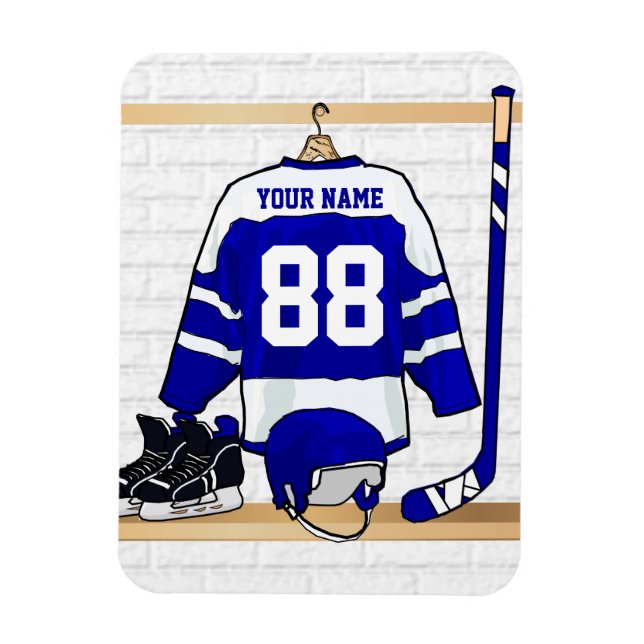 Imán Jersey de hockey sobre hielo azul y blanco persona (Vertical)