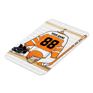 Imán Jersey de hockey sobre hielo blanco y Naranja pers