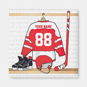 Imán Jersey rojo y blanco personalizado del hockey