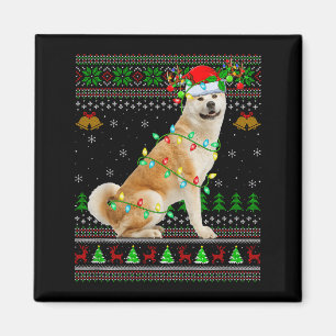 Imán Jerseyes feos de Navidad con perro Akita Inu Vacac
