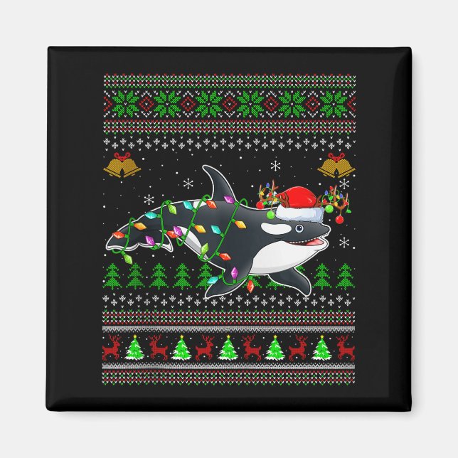 Imán Jerseys Navideños Feos de Ballena Orca Santa Anima (Frente)