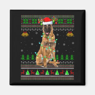 Imán Jerseys Navideños Feos de Perro Malinois Vacacione