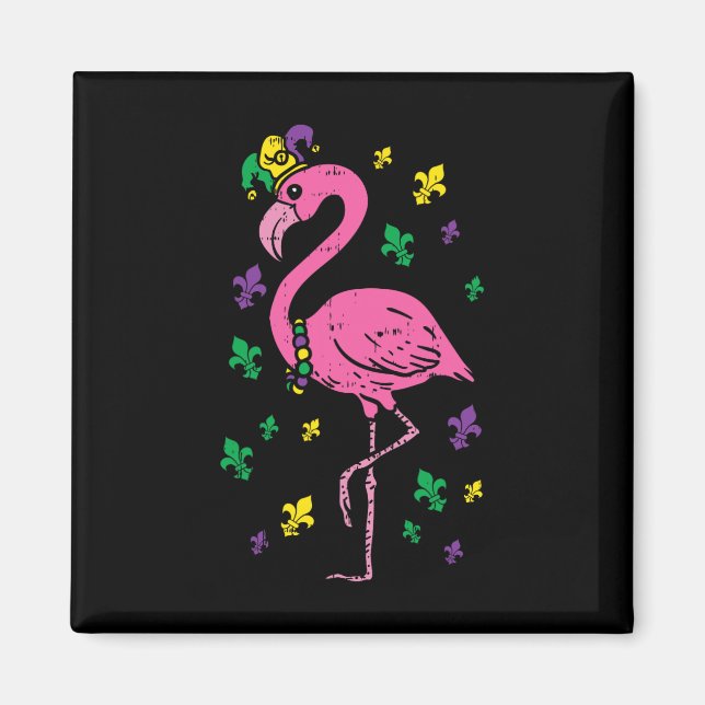 Imán Jester Pink Flamingo Bird Animal Cute Mardi Gras C (Frente)