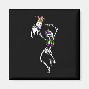 Imán Jester Skeleton Bailando Gato Mardi Gras Máscara C