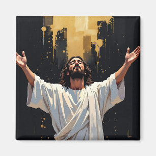 Imán Jesucristo Nuestro Salvador   Negro y Dorado