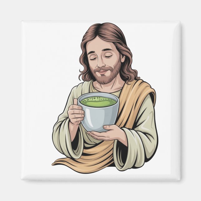 Imán Jesús bebiendo matcha cristiano  (Frente)