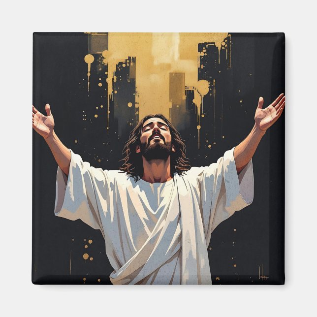 Imán Jesus Christ Our Savior | Black and Gold (Frente)