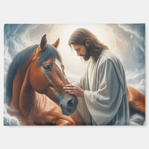 Imán Jesús con caballo Arte cristiano de compasión y fe