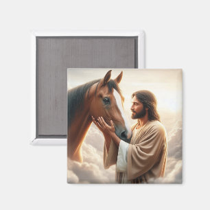 Imán Jesús consolando un caballo en el cielo