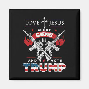 Imán Jesús. Disparen armas. Y Vote La Bandera De Trump 