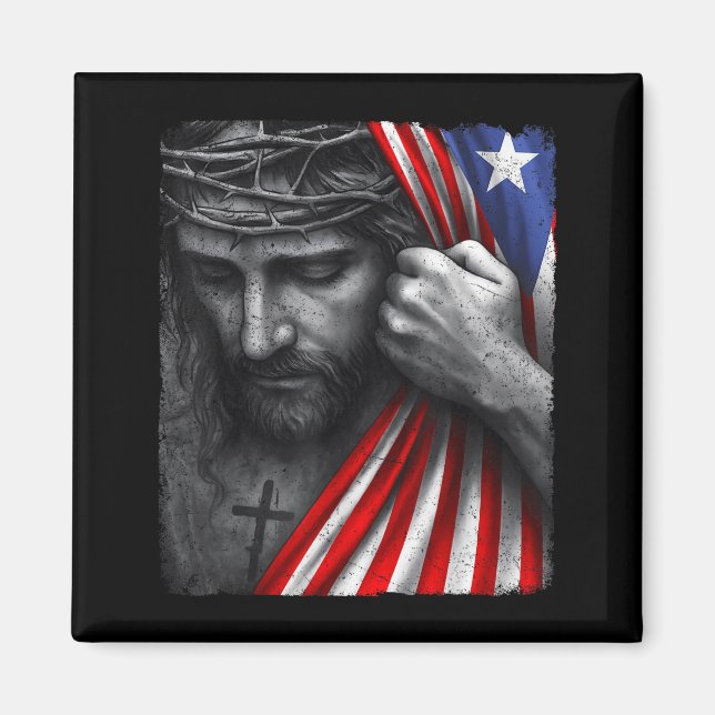 Imán Jesus Faith Cross Crown America Puerto Rico Herita (Frente)