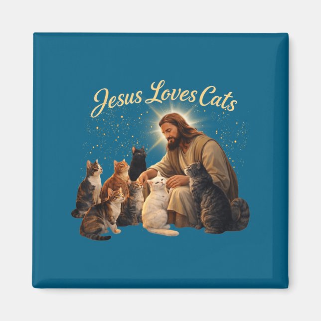 Imán Jesus Loves Cats Christian Cat Lover Jesus Hugs Ca (Frente)