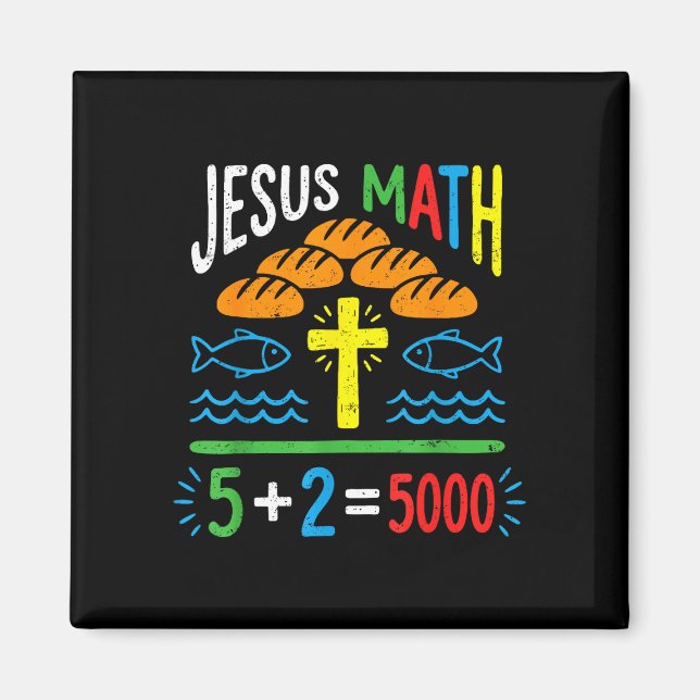 Imán Jesús matemáticas 2 peces 5 panes alimenta a los 5 (Frente)