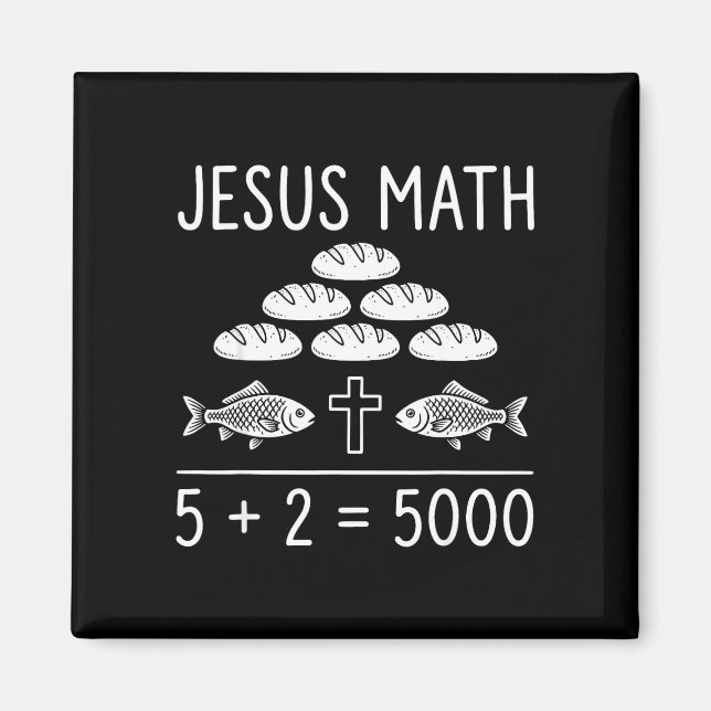 Imán Jesús matemáticas 2 peces 5 panes alimenta a los 5 (Frente)