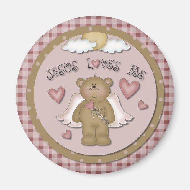 Imán Jesús Me Ama Christian Teddy Bear Angel Magnet (Frente)