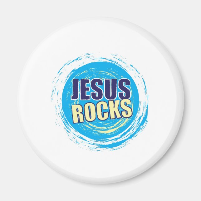 Imán Jesús Rocks 7 azul y amarillo (Frente)