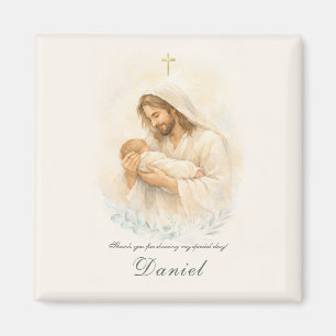 Imán Jesús Sosteniendo al Bebé Magnet de Fecha de Bauti