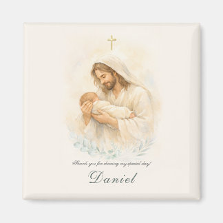 Imán Jesús Sosteniendo al Bebé Magnet de Fecha de Bauti