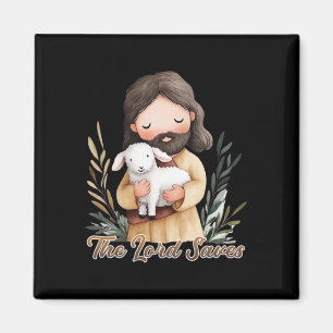 Imán Jesús sosteniendo un cordero blanco