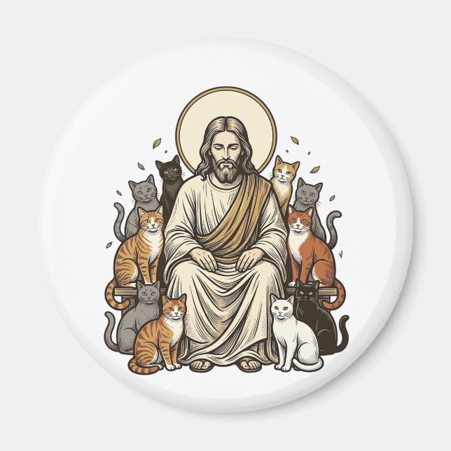 Imán Jesús y Gatos Vintage (Frente)