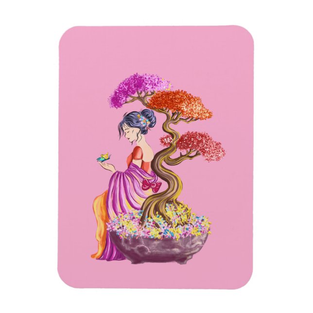 Imán Jeune fille et son arbre japonnais géant. (Vertical)