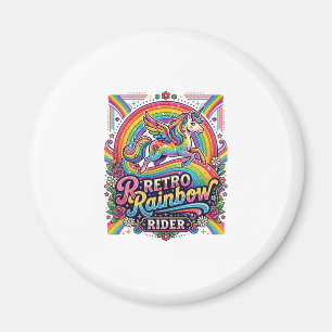 Imán Jinete de Arcoíris Retro Unicornio