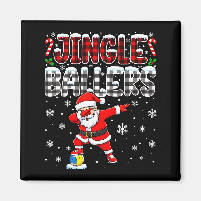 Imán Jingle Ballers Plaid Santa Dabbing Volleyball Chri (Frente)