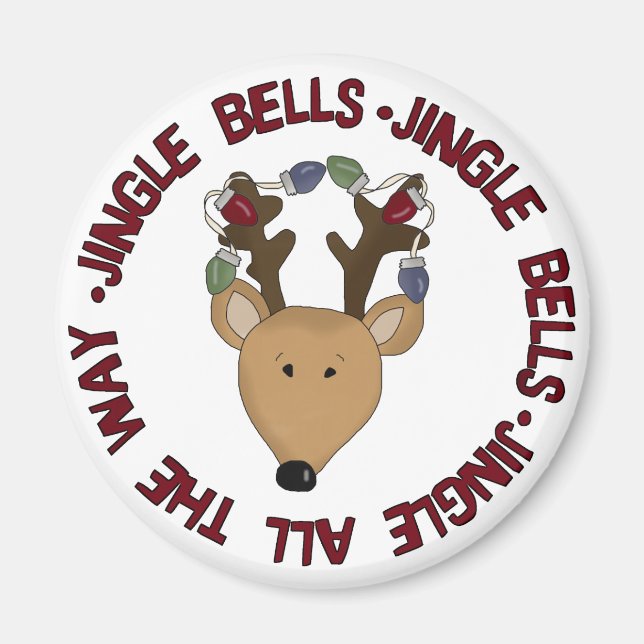 Imán Jingle Bells con renos camisetas y regalos (Frente)